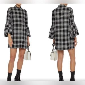 Alice + Olivia Button Front Dress Women Small Plaid Shirt Dress Black White Prep
